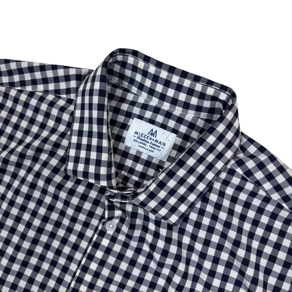 Mizzen + Main Men's Performance Long Sleeve Button Down Shirt Black Check Sz 2XL